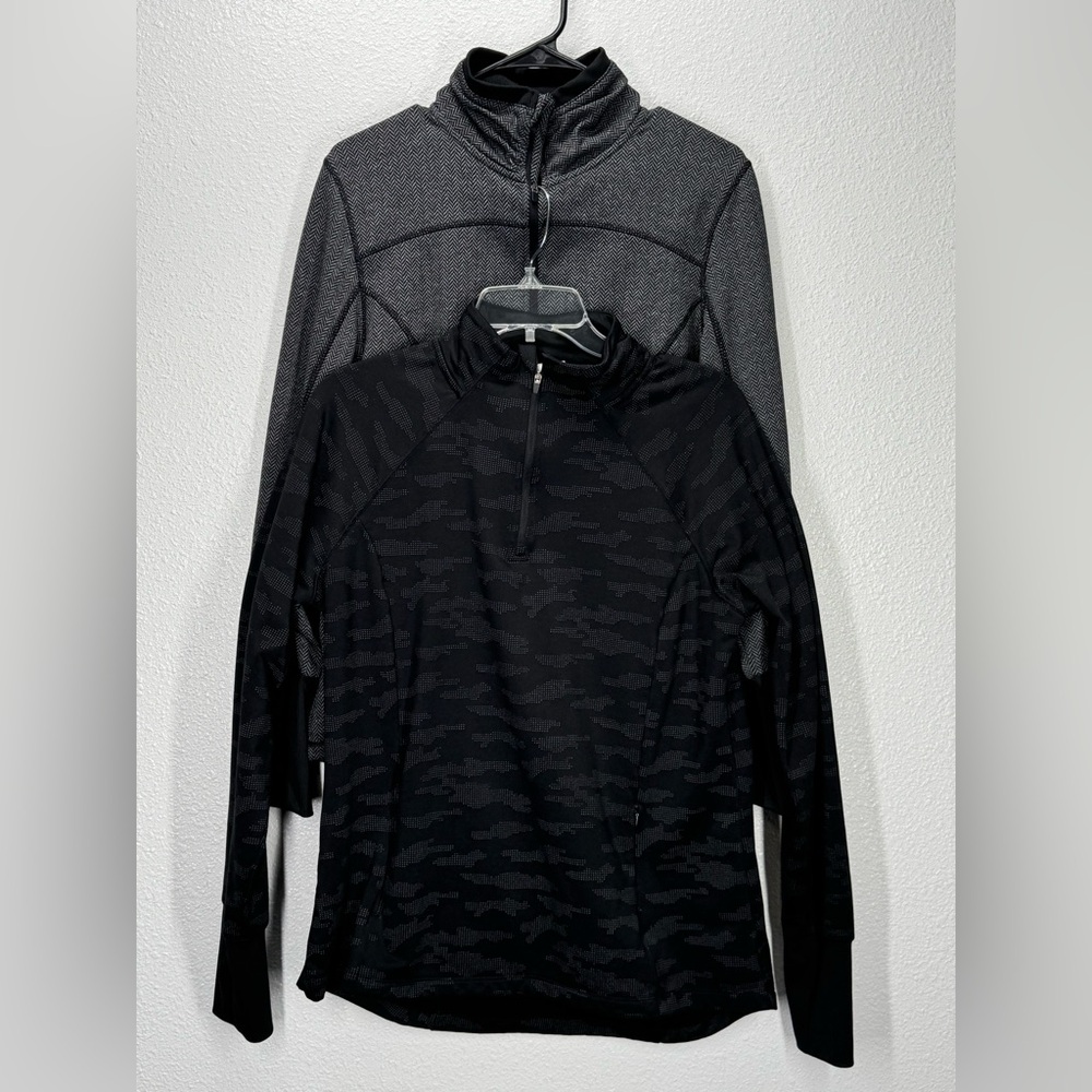 2 Athletic Works 1/4 Zip Pullovers Black / Gray Fleece Size 10/12 Fit